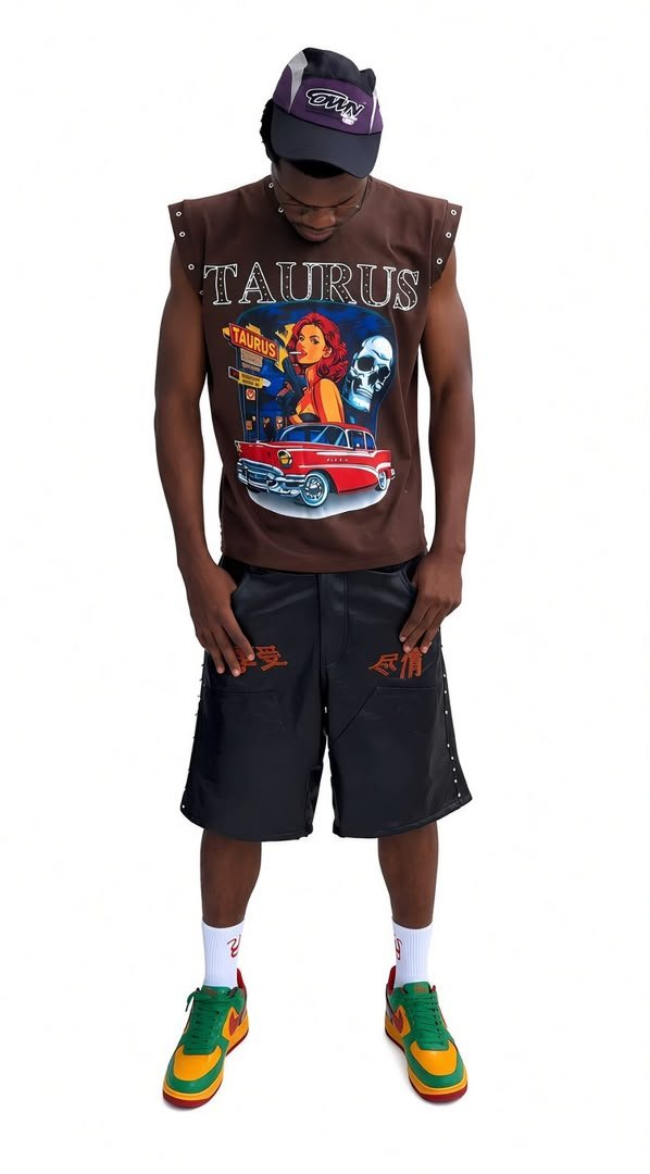 Taurus “Midnight Drive” Studded Sleeveless Tee